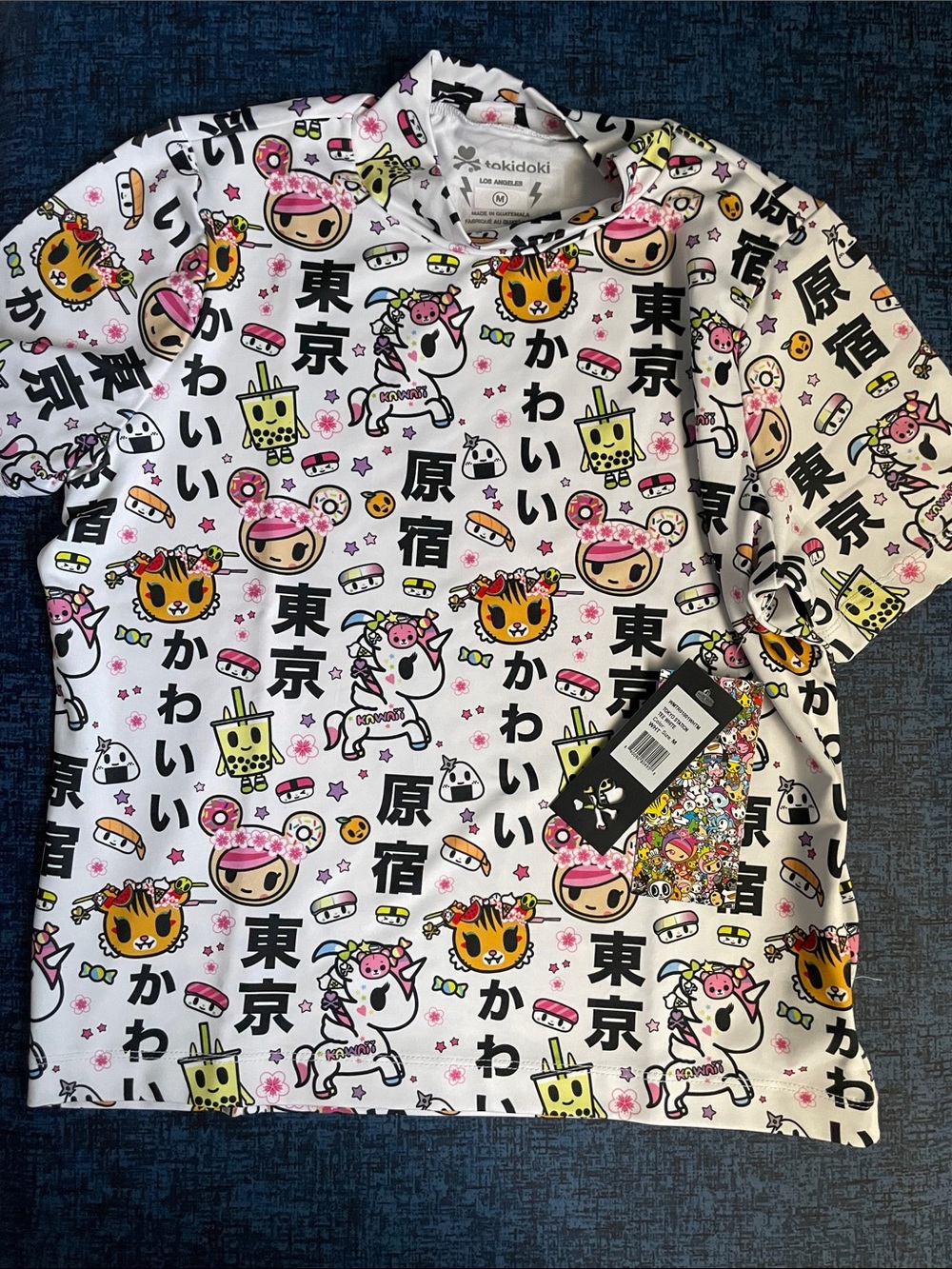 tokidoki White All-Over Kawaii Characters Print Tee with Pink & Yellow Accents